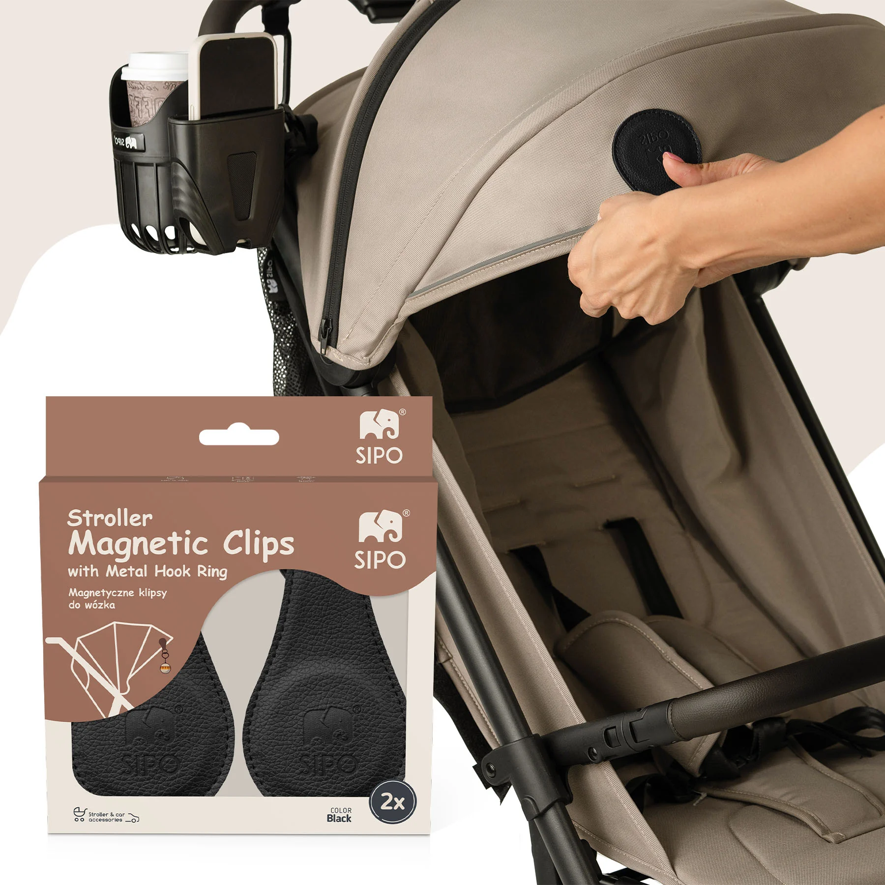 SIPO Magnetické klipy na kočárek, 2ks, černá