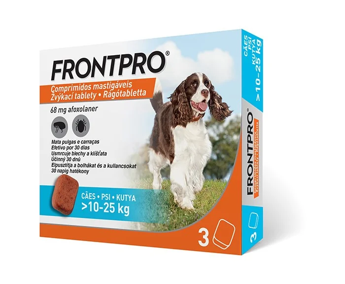 FRONTPRO Žvýkací tablety pro psy 10–25 kg 68 mg 3 tablety