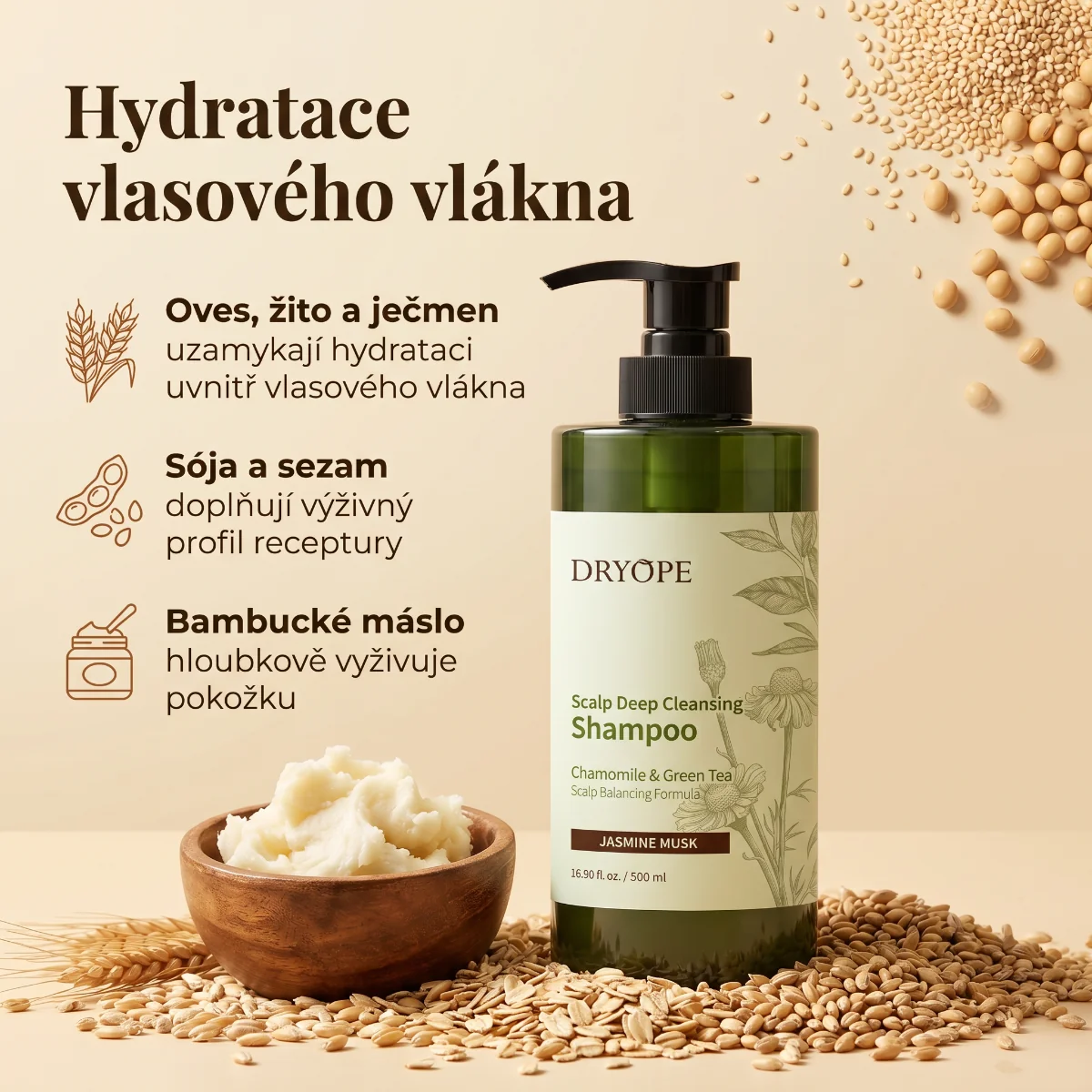 DRYOPE Jasmine Musk hloubkově čisticí šampon 500 ml