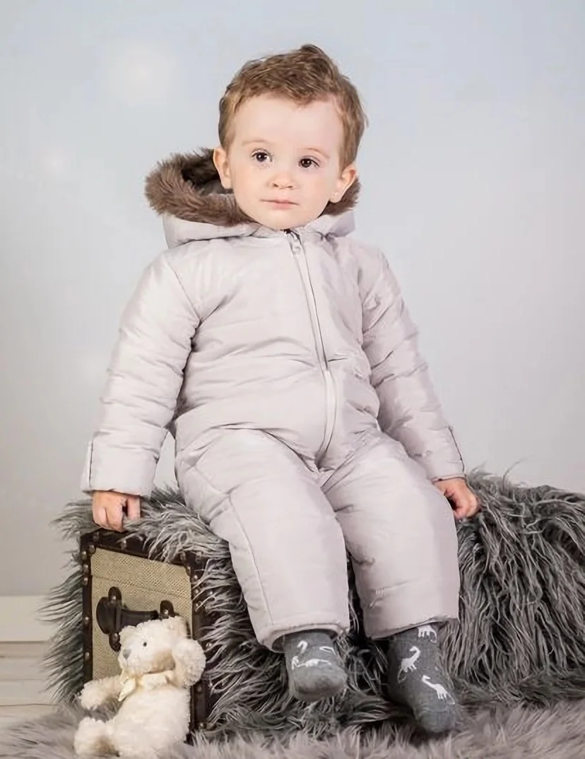 Baby Nellys Kombinéza s kapucí a kožíškem ®prošívaná, bez šlapek - sv. šedá