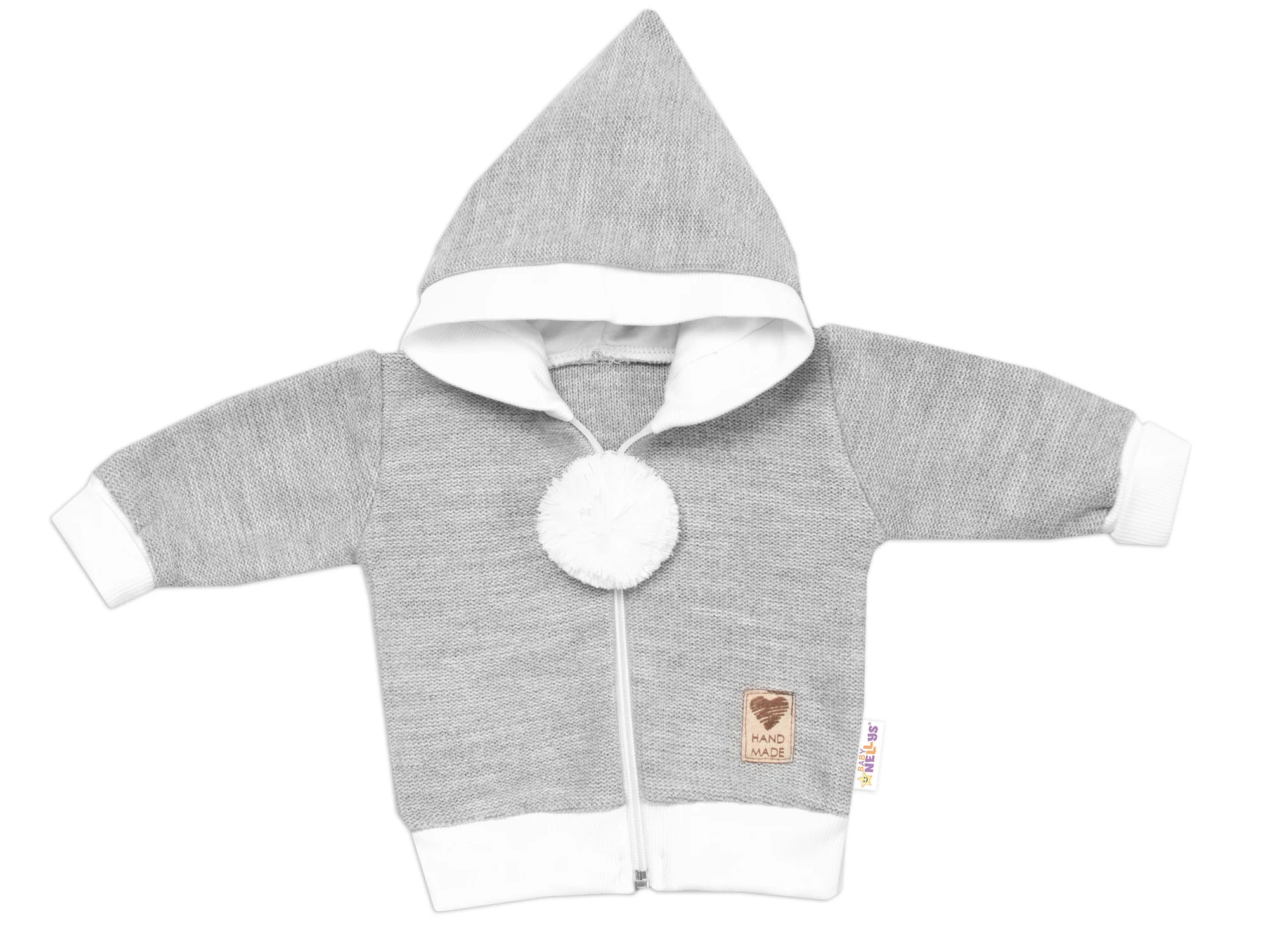 Baby Nellys 3D sada Hand made, kabátek, kalhoty, botičky, šedá,56