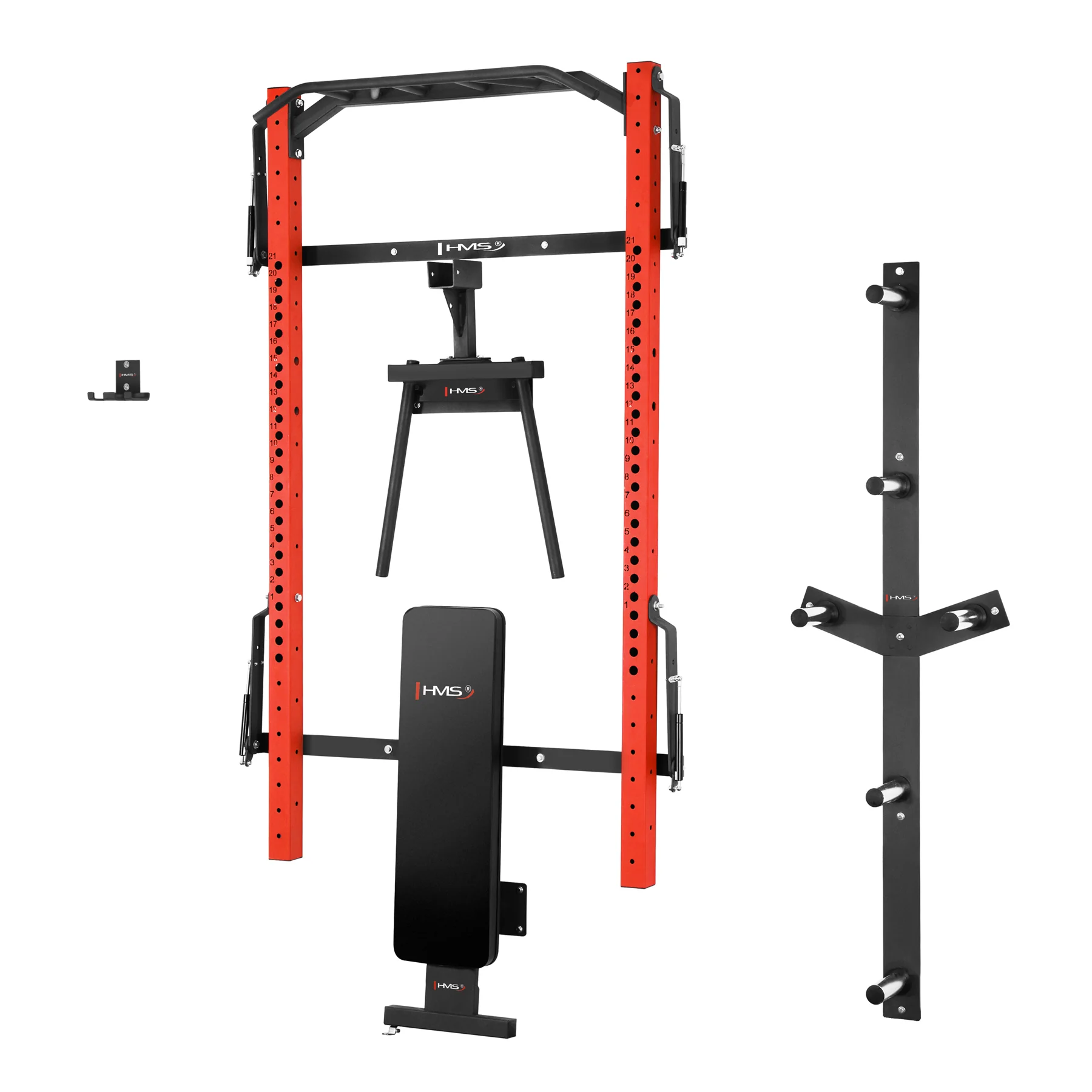 HMS Multifunkční posilovací stojan - Power Rack KLT22 červený