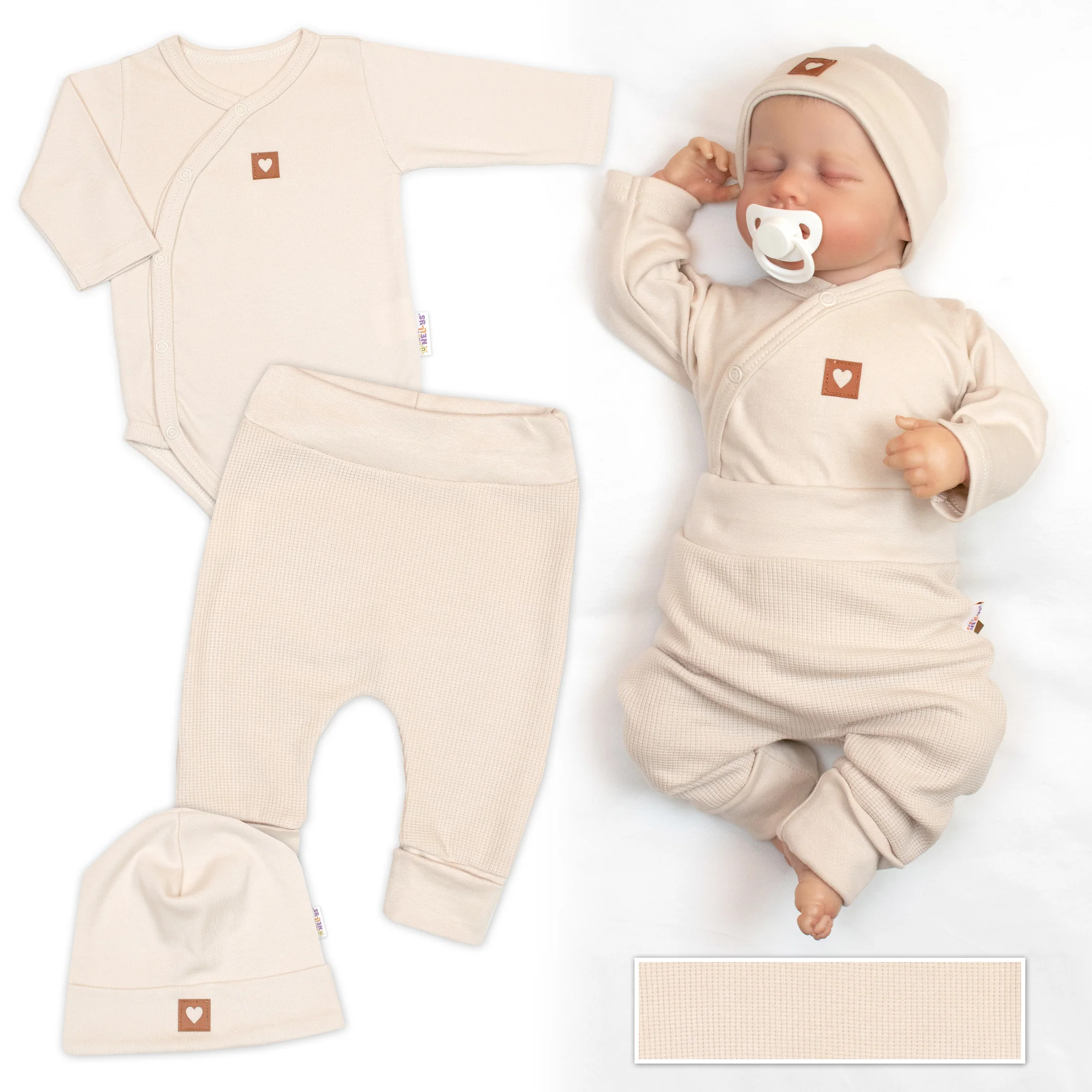 Baby Nellys Rostoucí 3dílná sada pro miminko Nature - béžová, vel. 62/68