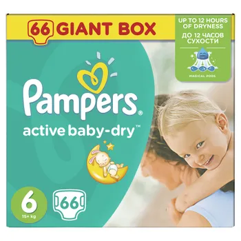 Pampers Active Baby-Dry dětské plenky velikost 6 Extra Large, 66ks 