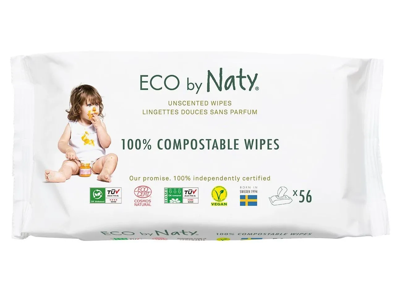 ECO by Naty Vlhčené ubrousky bez vůně pro citlivou pokožku 56 ks