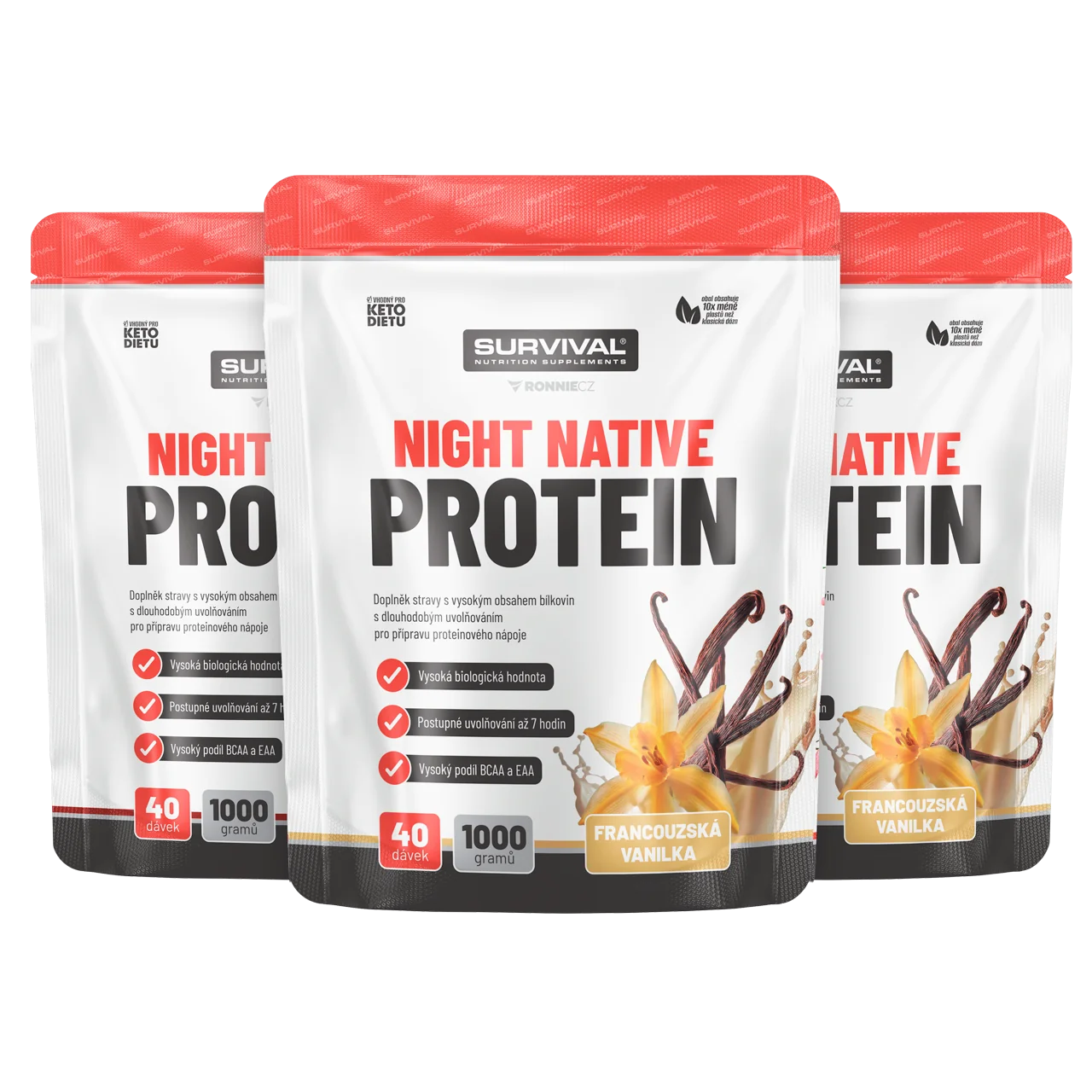 Survival Night Native Protein 1000 g  AKCE  2+1 ZDARMA vanilka + vanilka + vanilka