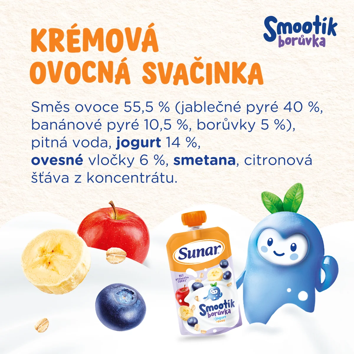 Sunar Smootík Borůvka, jogurt, ovesné vločky kapsička 120 g