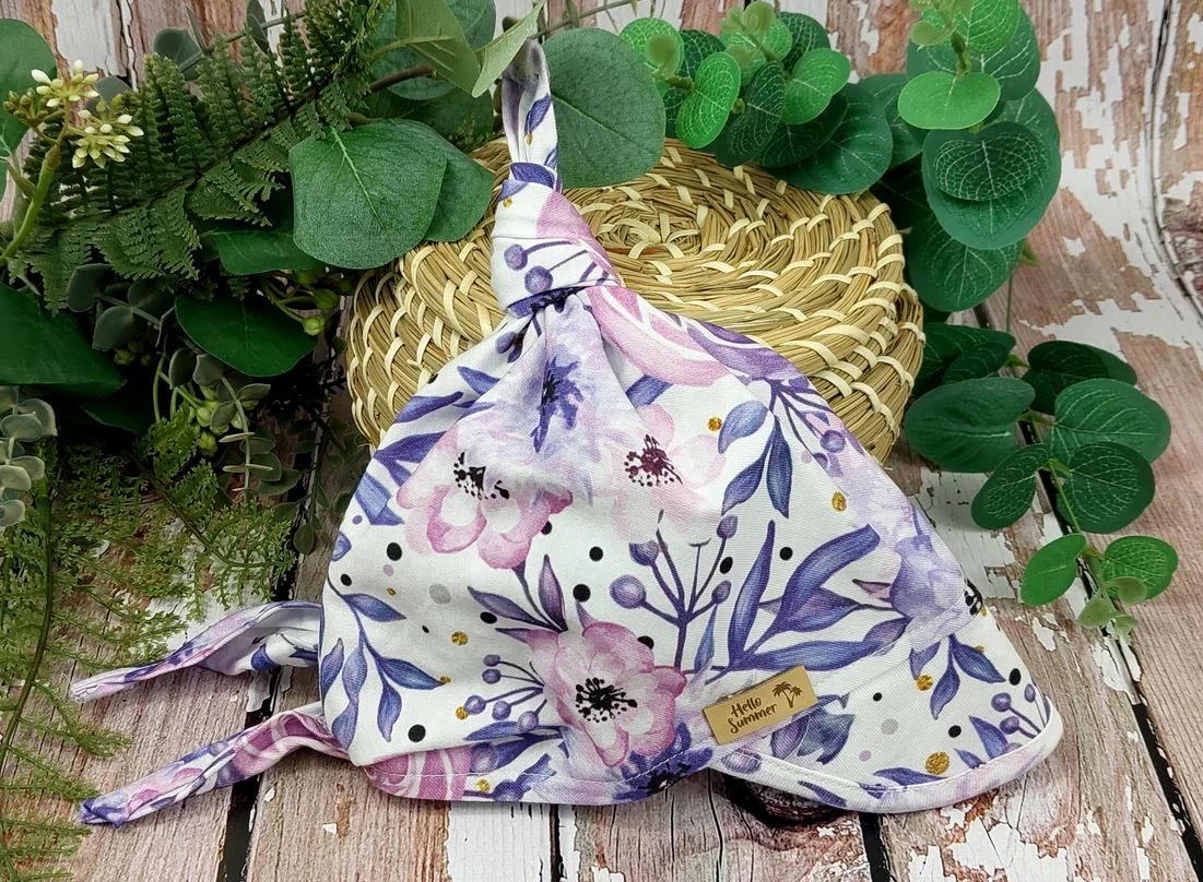 Baby Nellys Dětský bavlněný šátek s kšiltem na zavazování, Premium , růže retro