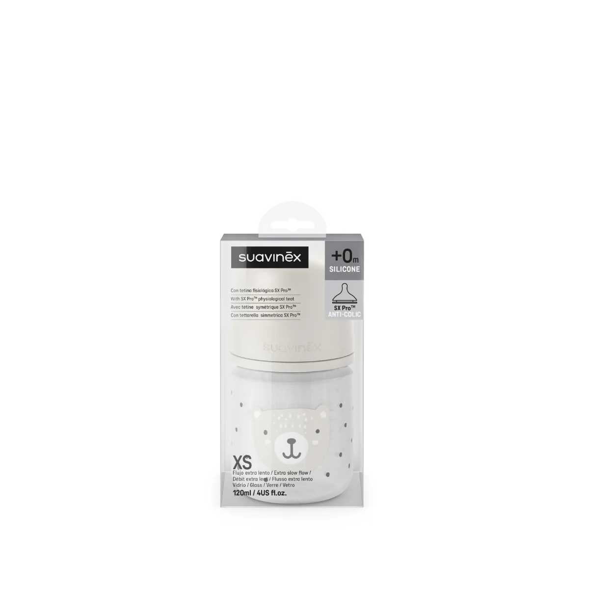 Suavinex Láhev skleněná fyziologická WILD&FREE 120 ml 1 ks krémová