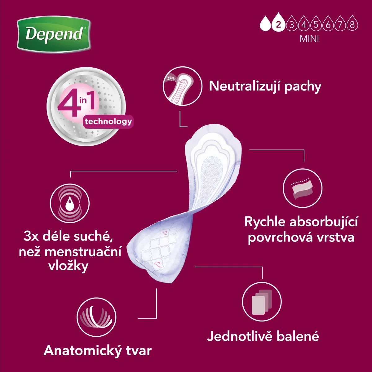 Depend Mini inkontinenční vložky 14 ks