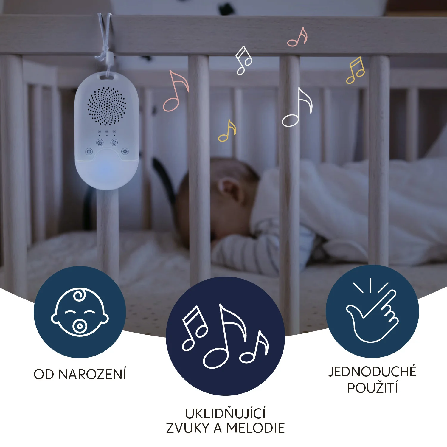 Zopa Přenosný usínací modul s LED světlem, bílým šumem a zvuky, White