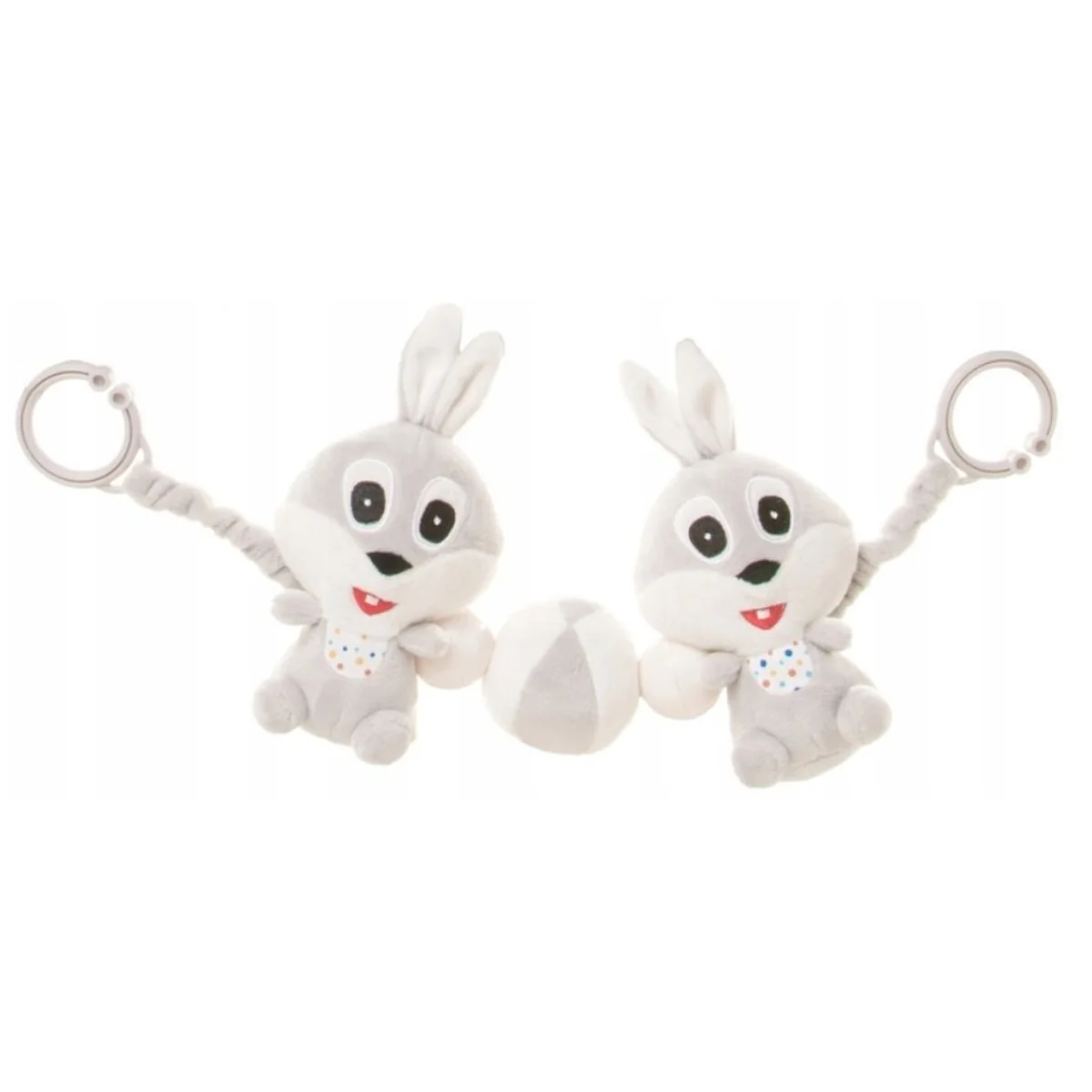 4 BABY Plyšové chrastítko, zábrana na kočárek, Rabbit, šedo/bílé
