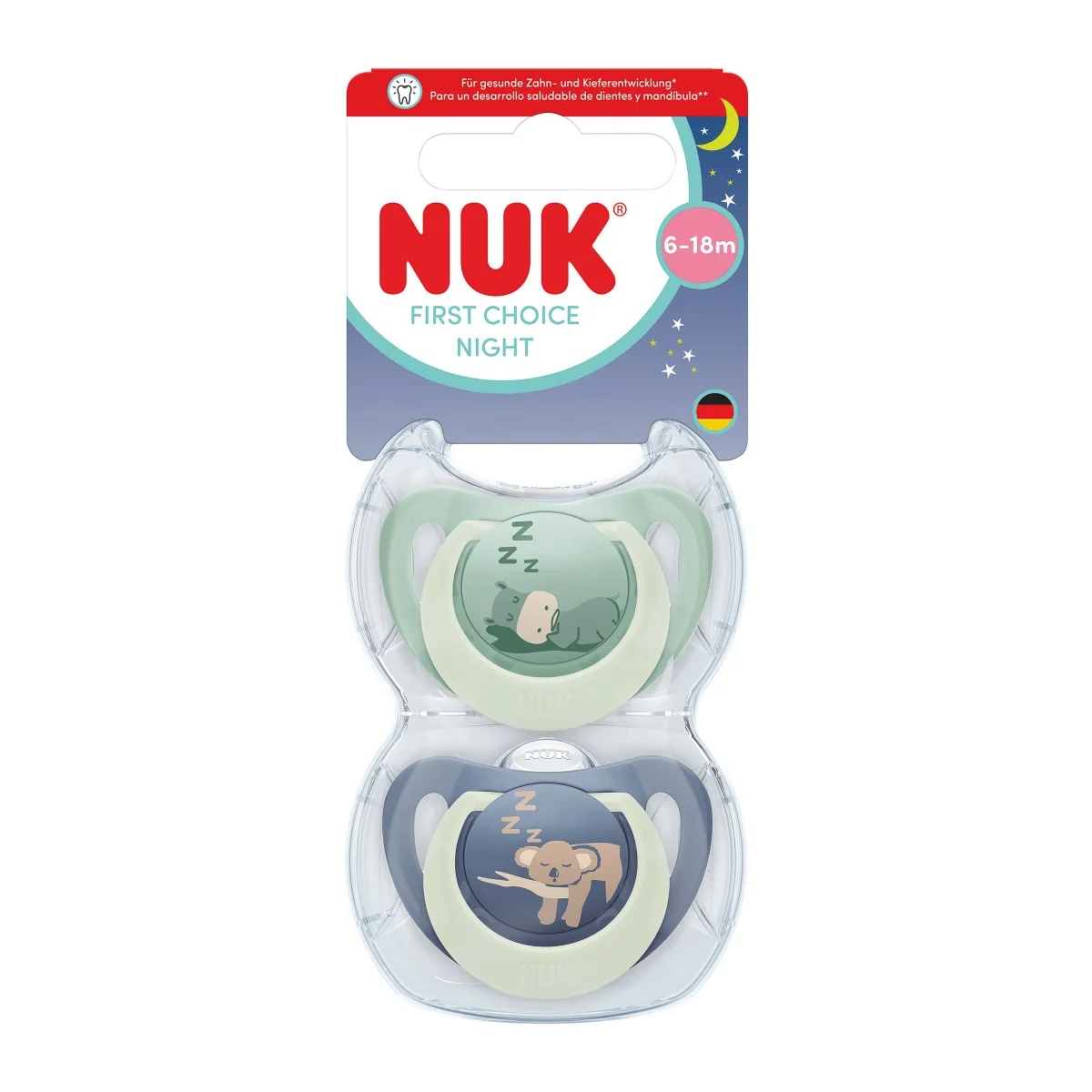 NUK First Choice Night Dudlík 6–18m box 2 ks hippo/koala