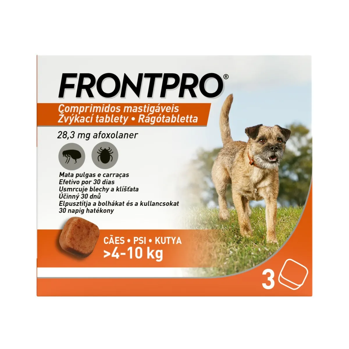 FRONTPRO Žvýkací tablety pro psy 4-10 kg 28,3 mg 3 tablety