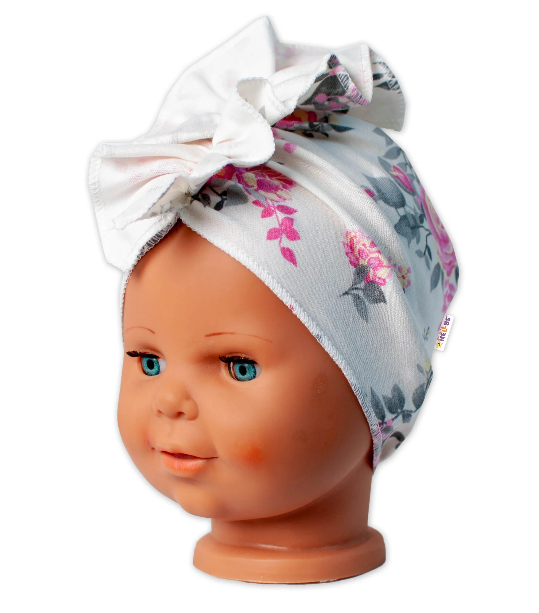 Baby Nellys bavlněná čelenka, turban New Roses, smetanová vel. 92