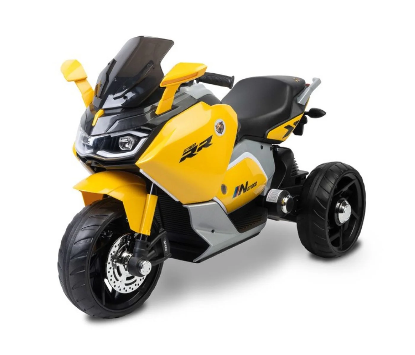 Toyz Elektrická tříkolová motorka pro děti  – 2 motory, LED, USB, žlutá
