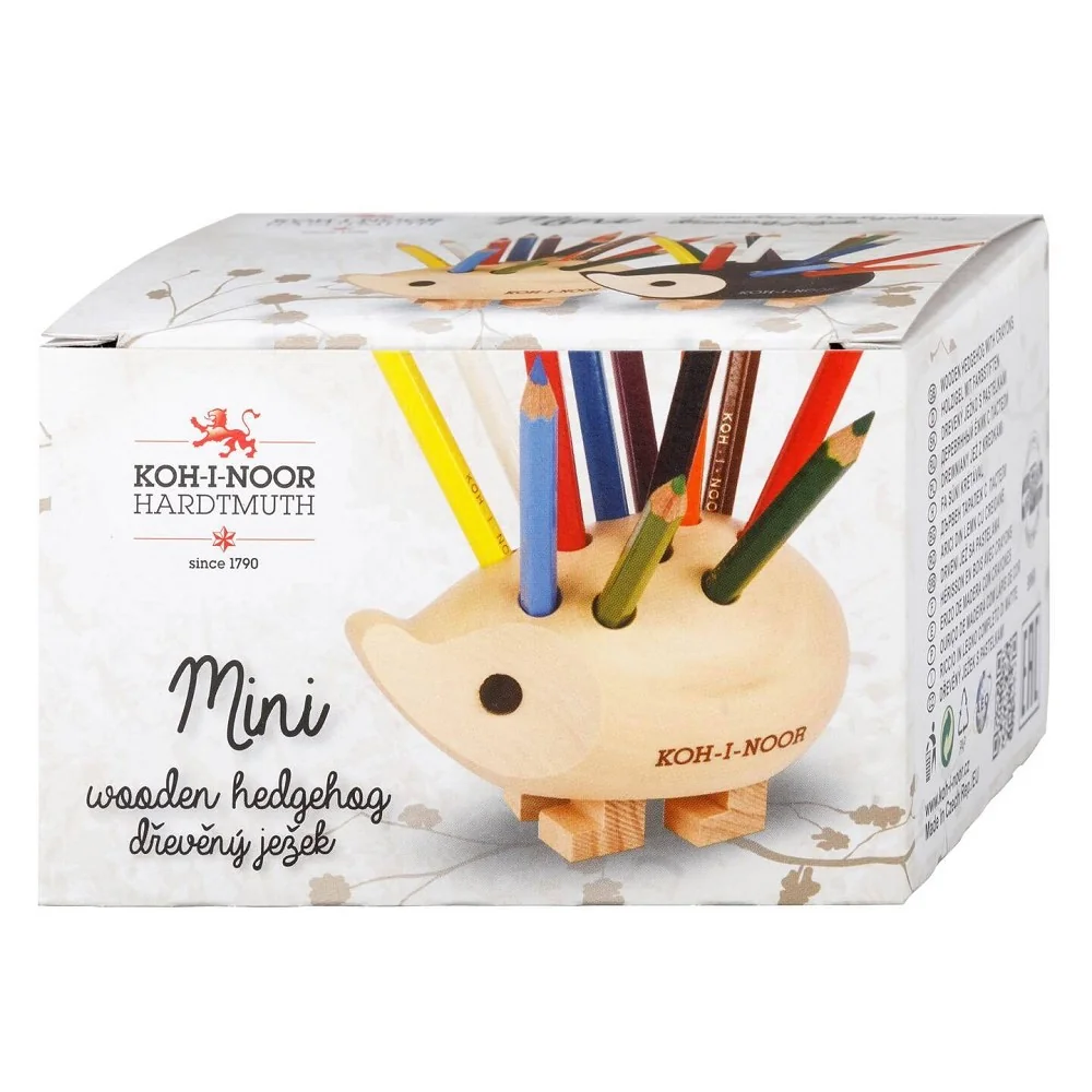 KOH-I-NOOR 9960S - dřevěný ježek s pastelkami natur, mini - 12 ks