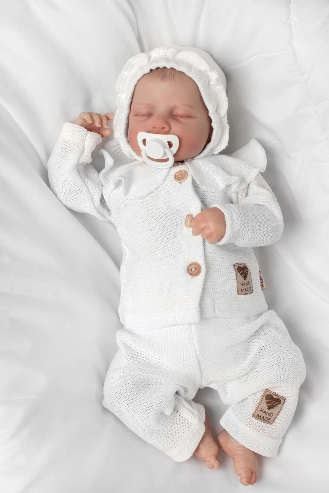 Baby Nellys Pletené kalhoty Hand Made Girl,bílé,74