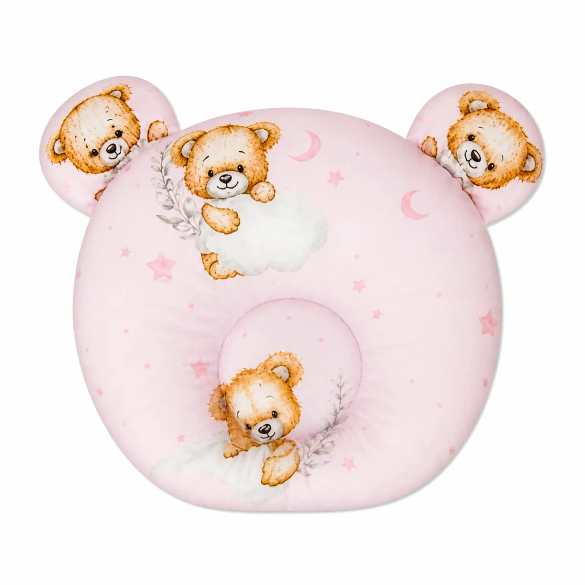 Baby Nellys Bavlněný tvarovaný polštářek Sleep Teddy, růžový