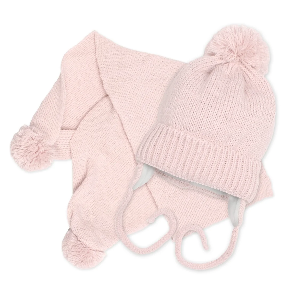 Baby Nellys Zimní čepička s šálou - NATURE, 0-6m - pudrově růžová