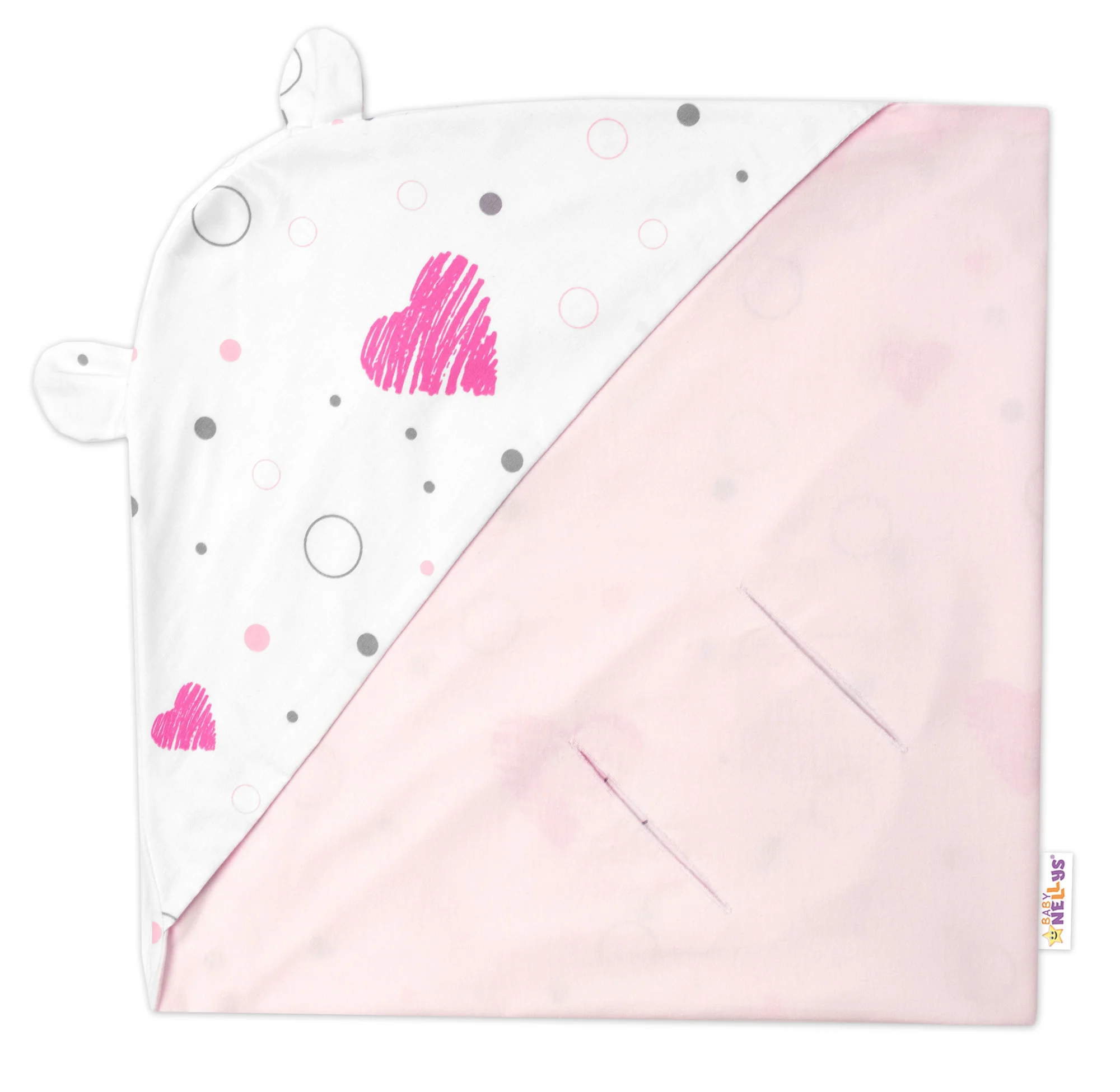 Baby Nellys Zavinovací deka s kapucí, bavlna + jersey, I love Girl růžová