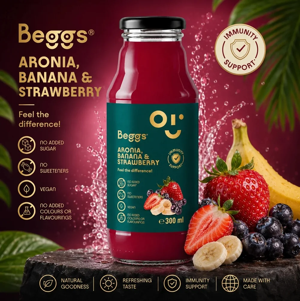Beggs Aronie, jablko, banán & jahoda nápoj 300 ml