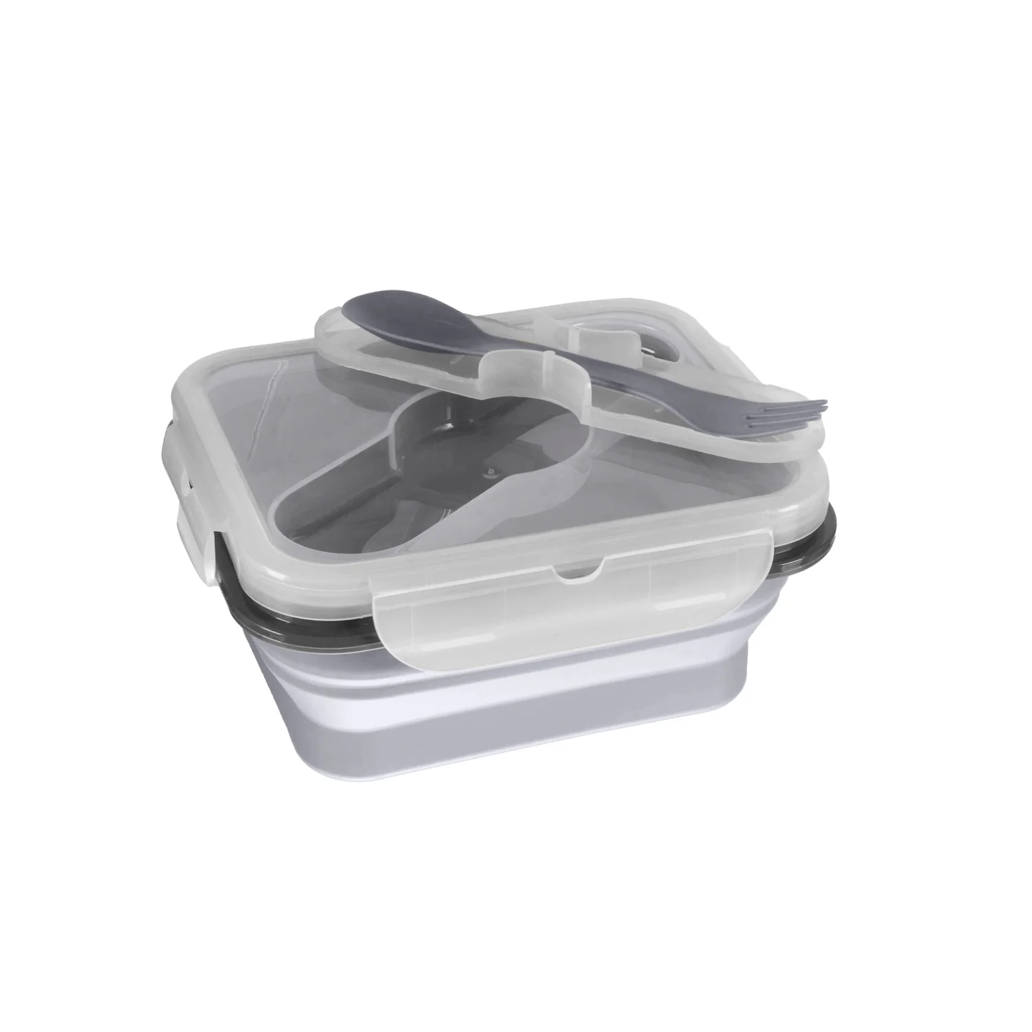 Zopa Silikonový svačinový box s příborem malý, Dove Grey 2