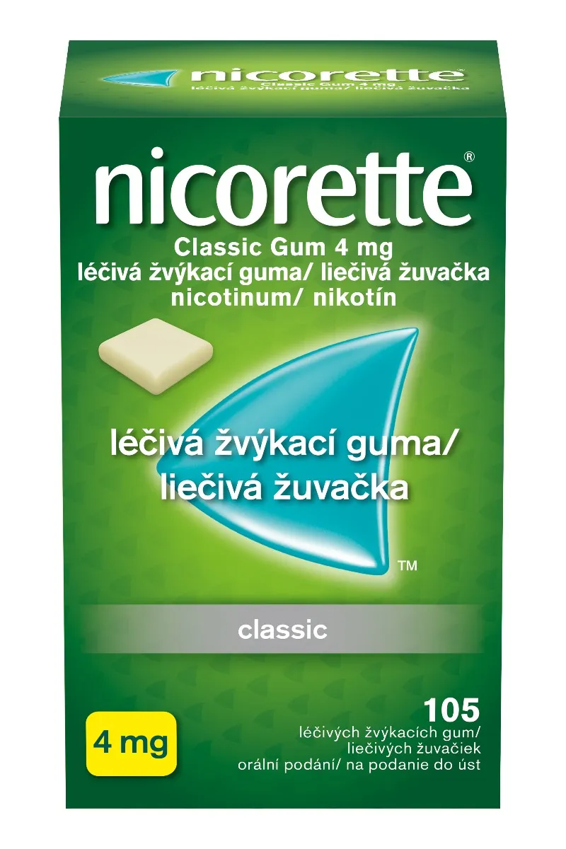 Nicorette Classic Gum 4 mg léčivá žvýkací guma 105 žvýkaček