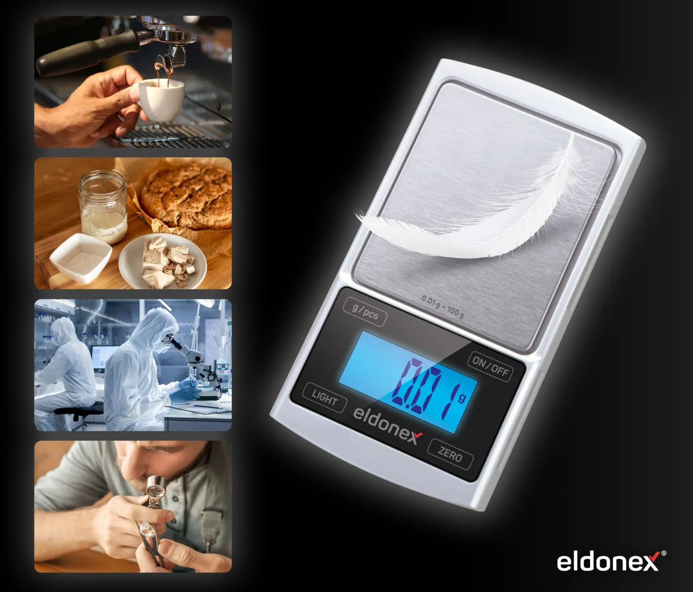 Eldonex Přesná setinová váha 0,01 g stříbrná