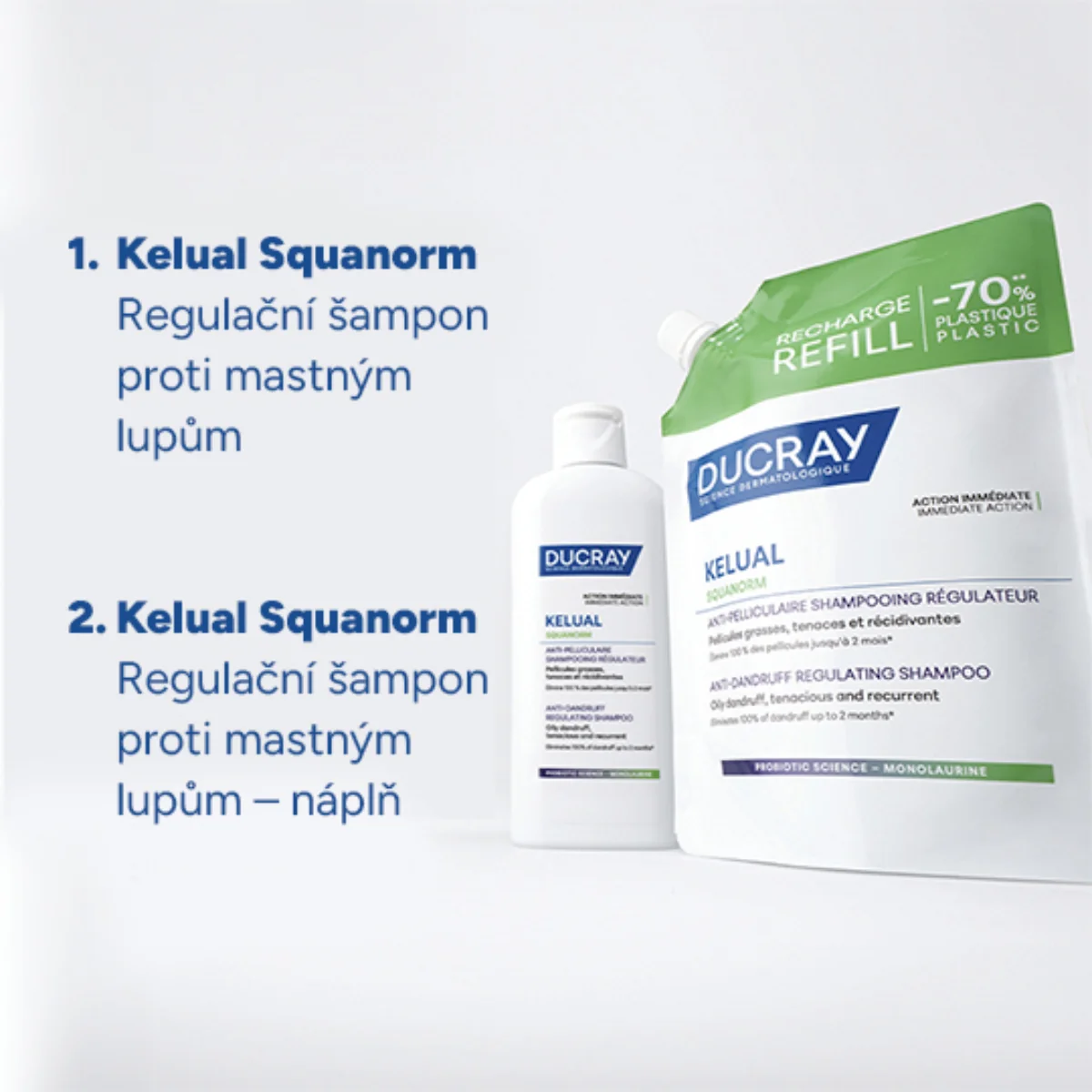 Ducray Kelual Squanorm Šampon na mastné lupy náplň 400 ml