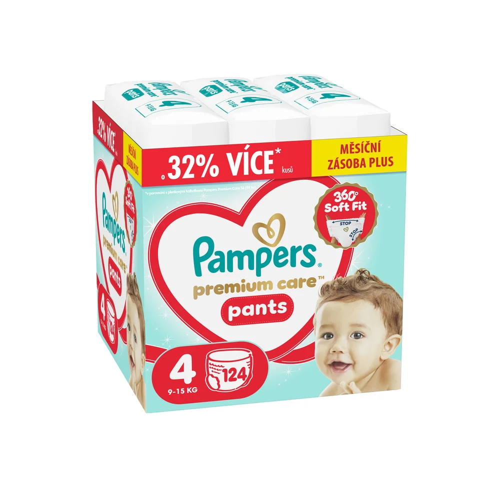 Pampers Premium Care Pants vel. 4 9–15 kg plenkové kalhotky 124 ks