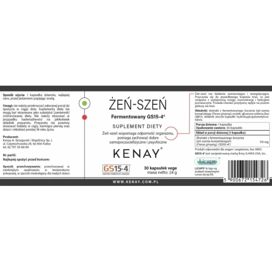 Kenay Fermentovaný ženšen GS15-4 30 kapslí