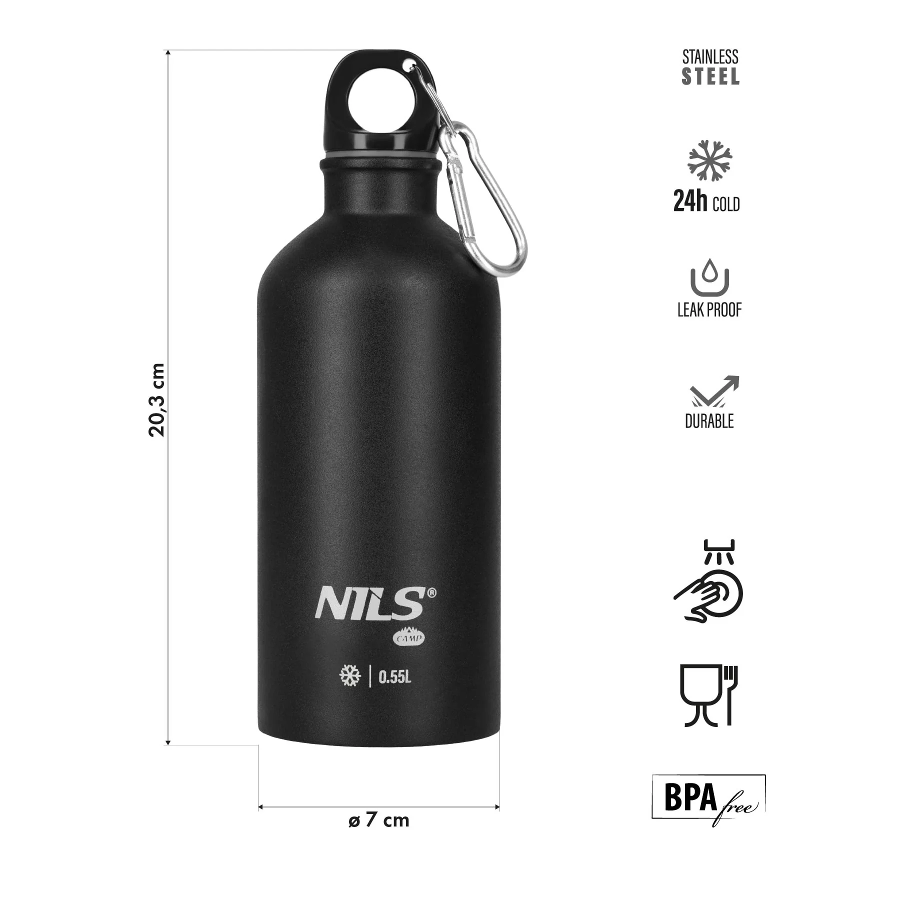 Nils Nerezová turistická láhev  NC3801 černá 500 ml