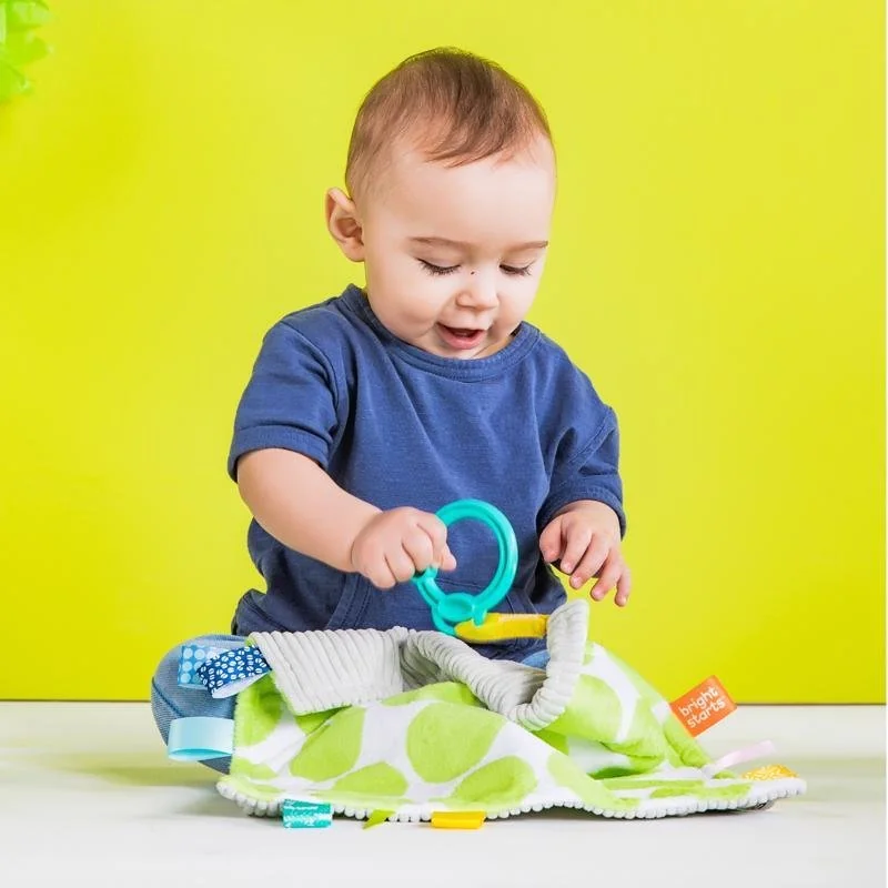 Brightstarts Mazlící dečka na C kroužku Little Taggies zelené tečky 0 m+