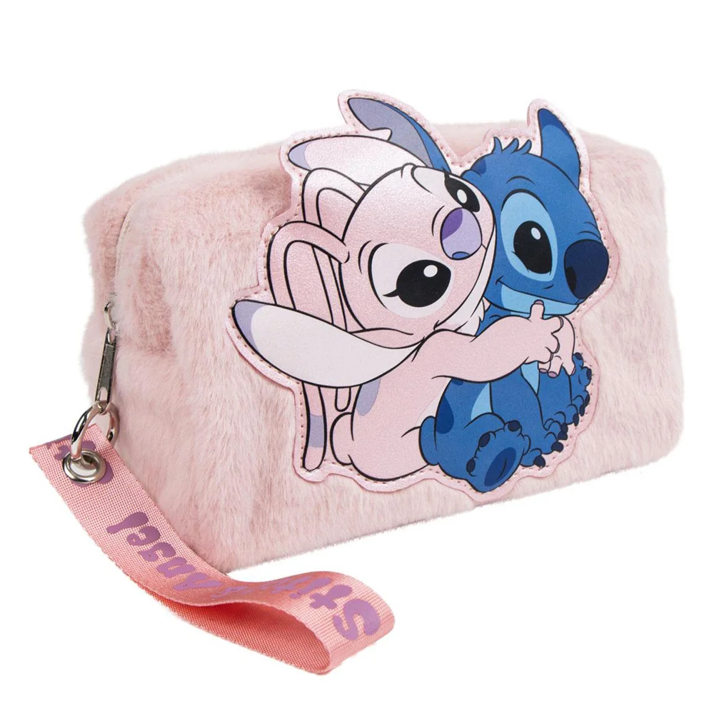 Cerdá Kosmetická plyšová taštička Stitch a Angel 1 ks růžová
