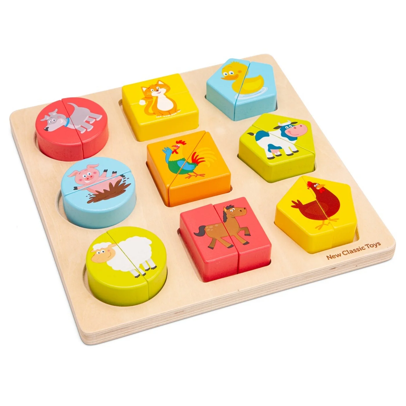 New Classic Toys Dřevěné vkládací puzzle - tvary a zvířata