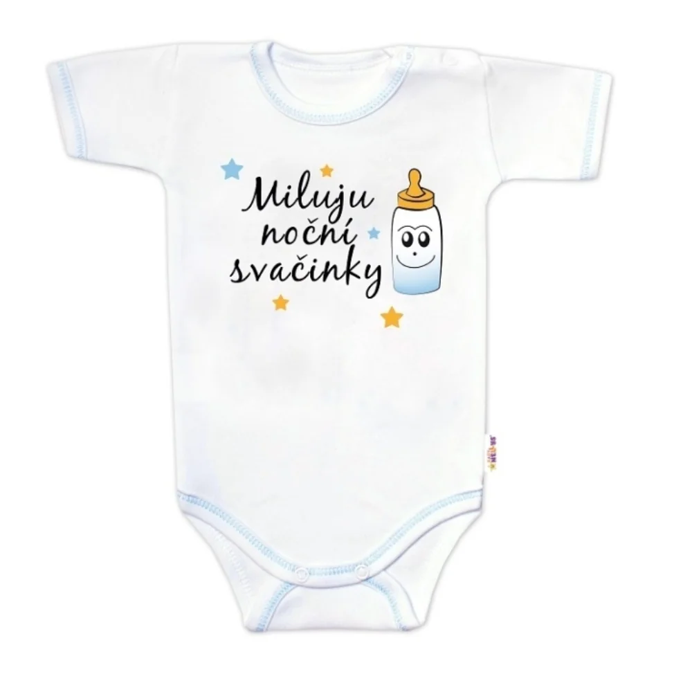 Baby Nellys Body krátký rukáv s vtipným textem, Miluju noční svačinky, vel. 86, kluk