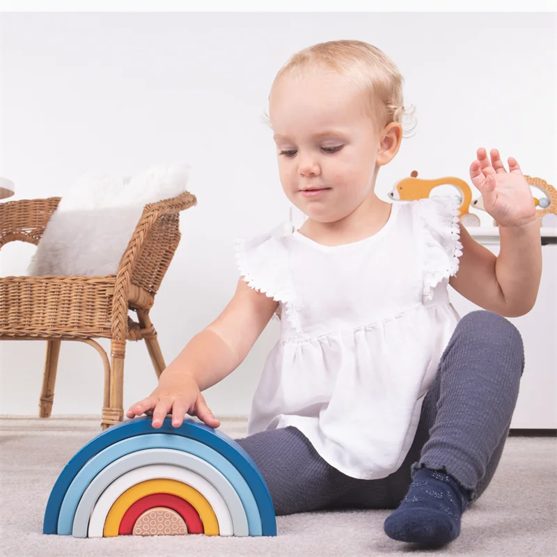 Bigjigs Toys Dřevěná skládací duha modrá