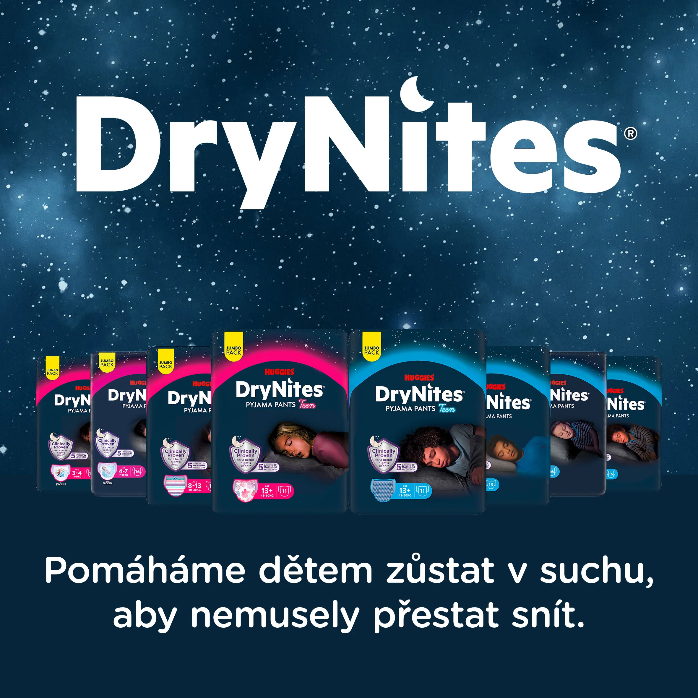 Huggies DryNites Natahovací kalhotky pro chlapce 8–13 let 30–48 kg JUMBO 4x13 ks