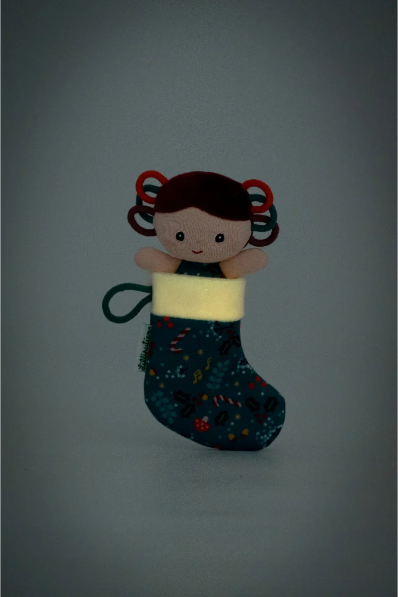 Lilliputiens vánoční skřítek s modrou punčochou