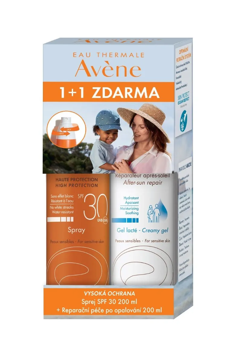 Avène Sprej SPF30 + Reparační péče po opalování 2x200 ml