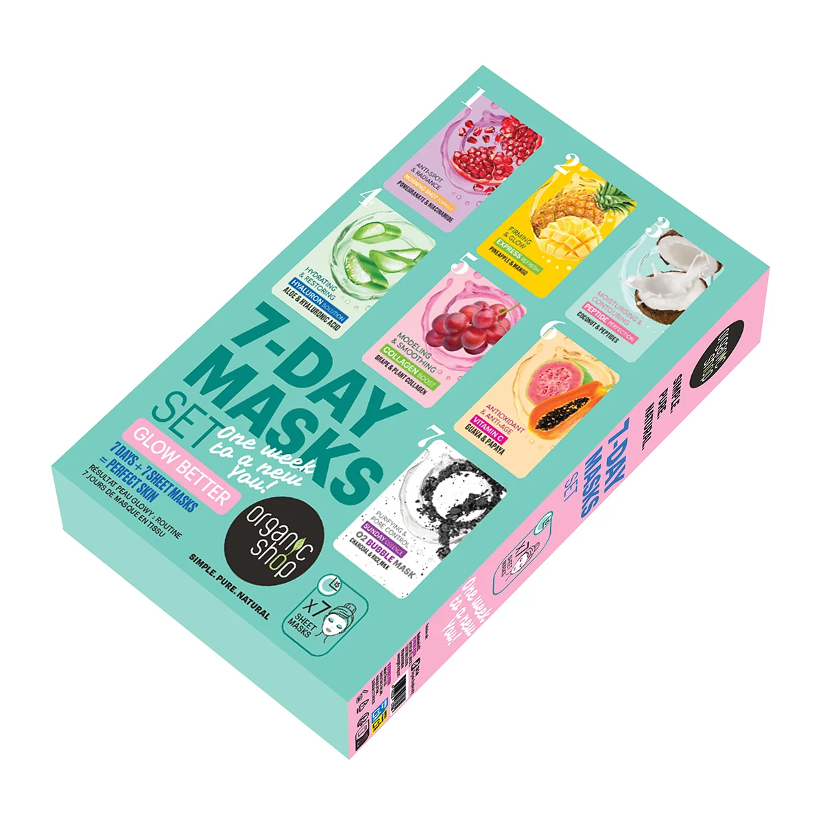 Organic Shop 7-Day Masks Set Glow Better sada plátýnkových masek 7 ks