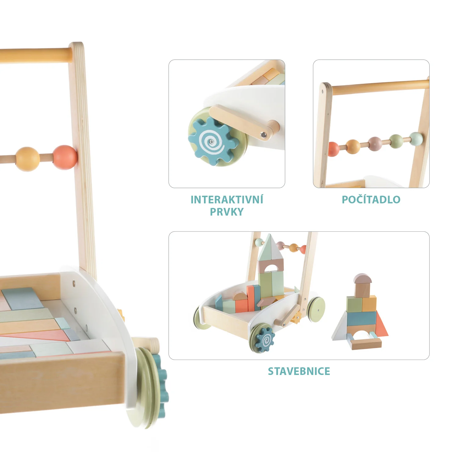 Zopa Dřevěný vozík s kostkami, Wood