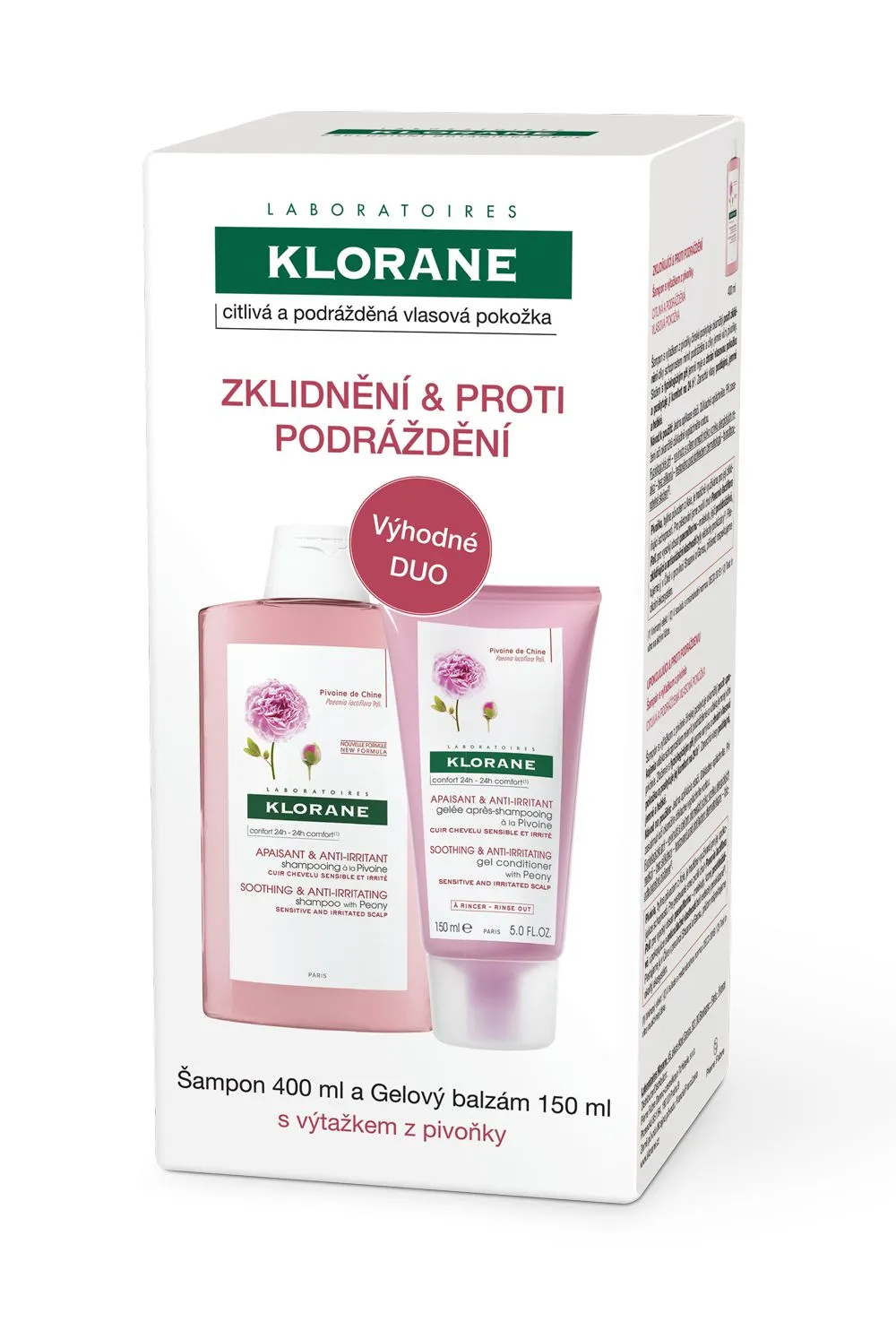 KLORANE Šampon 400 ml + Gelový balzám 150 ml s výtažkem z pivoňky