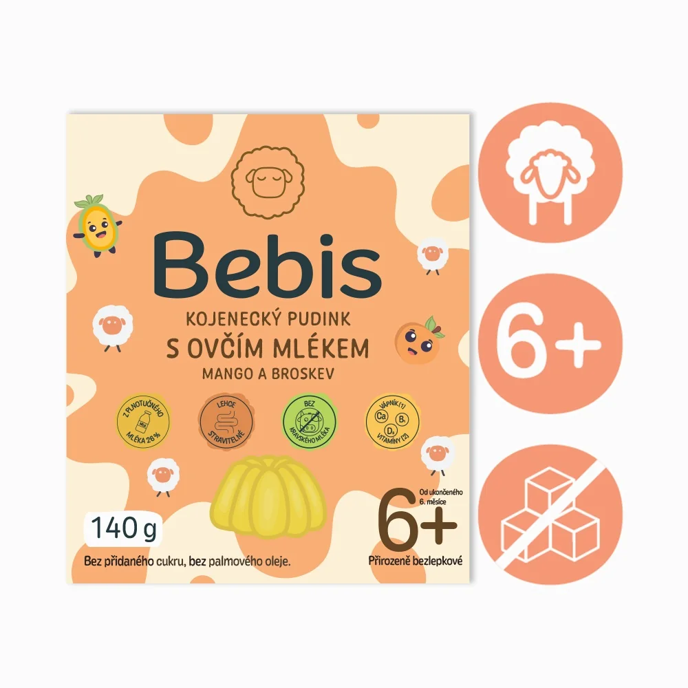 Bebis Kojenecký pudink s ovčím mlékem mango a broskev 140 g