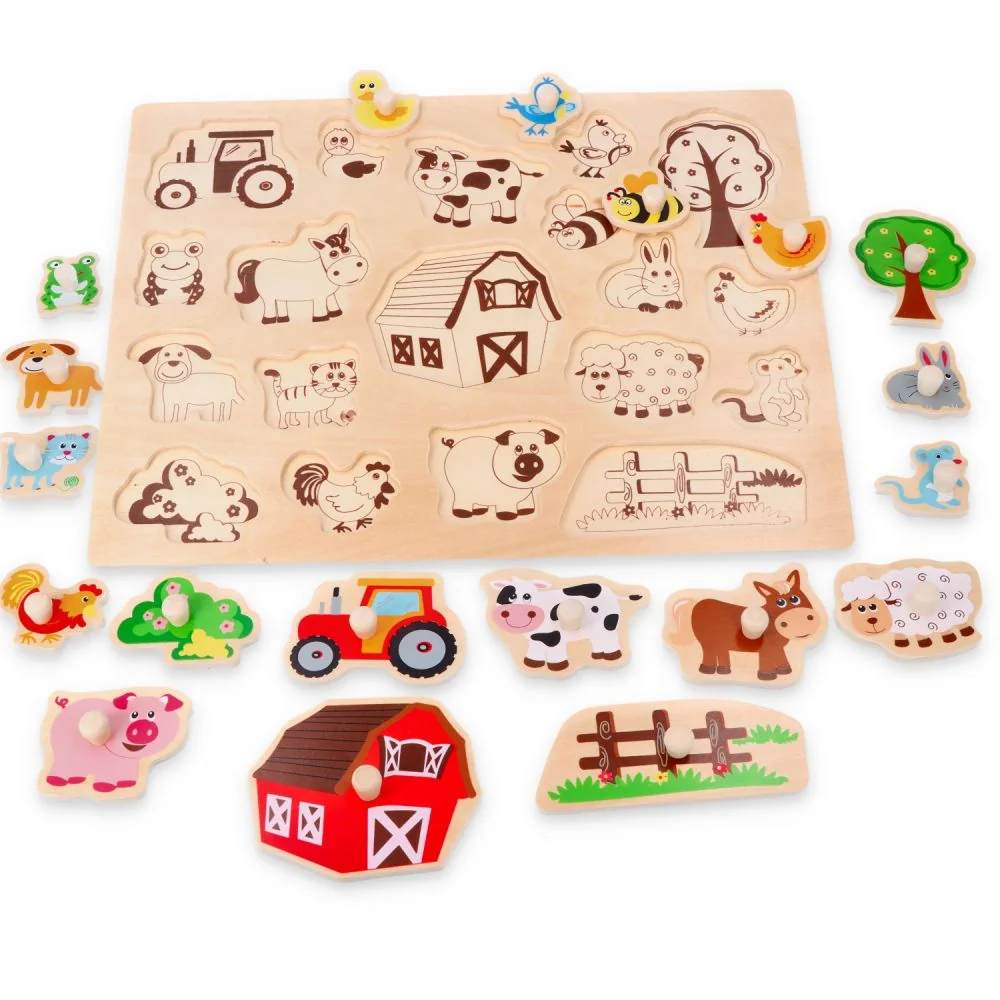 Lelin Edukační vkládačka, puzzle - Farma s traktorem velká