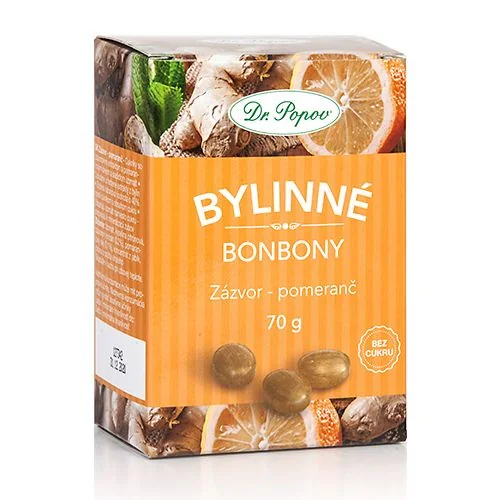 Dr. Popov Bylinné bonbony Zázvor - pomeranč 70 g