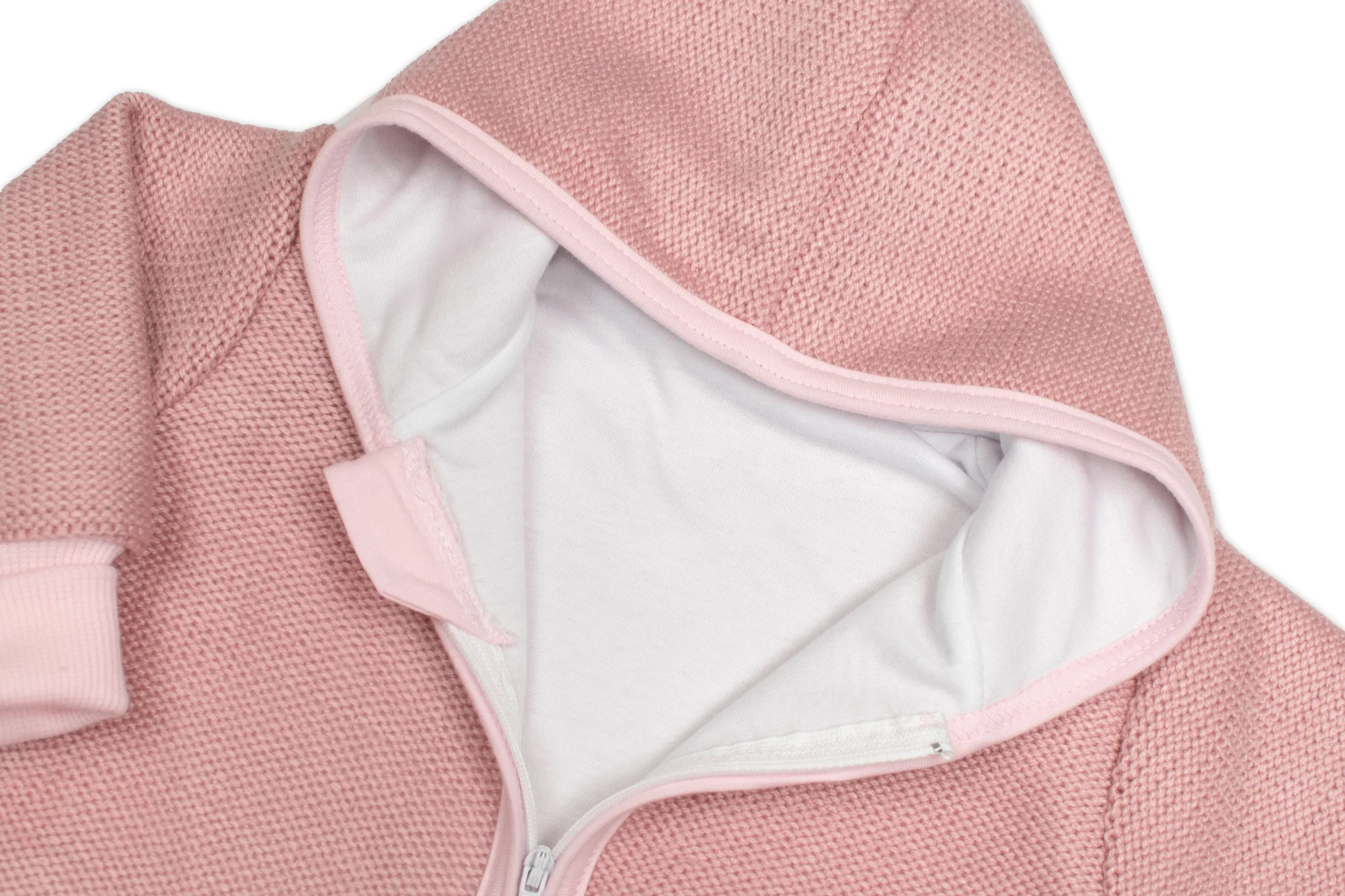 Baby Nellys Pletený overal s kapucí, CUTE - pudrově růžový, veľ. 68
