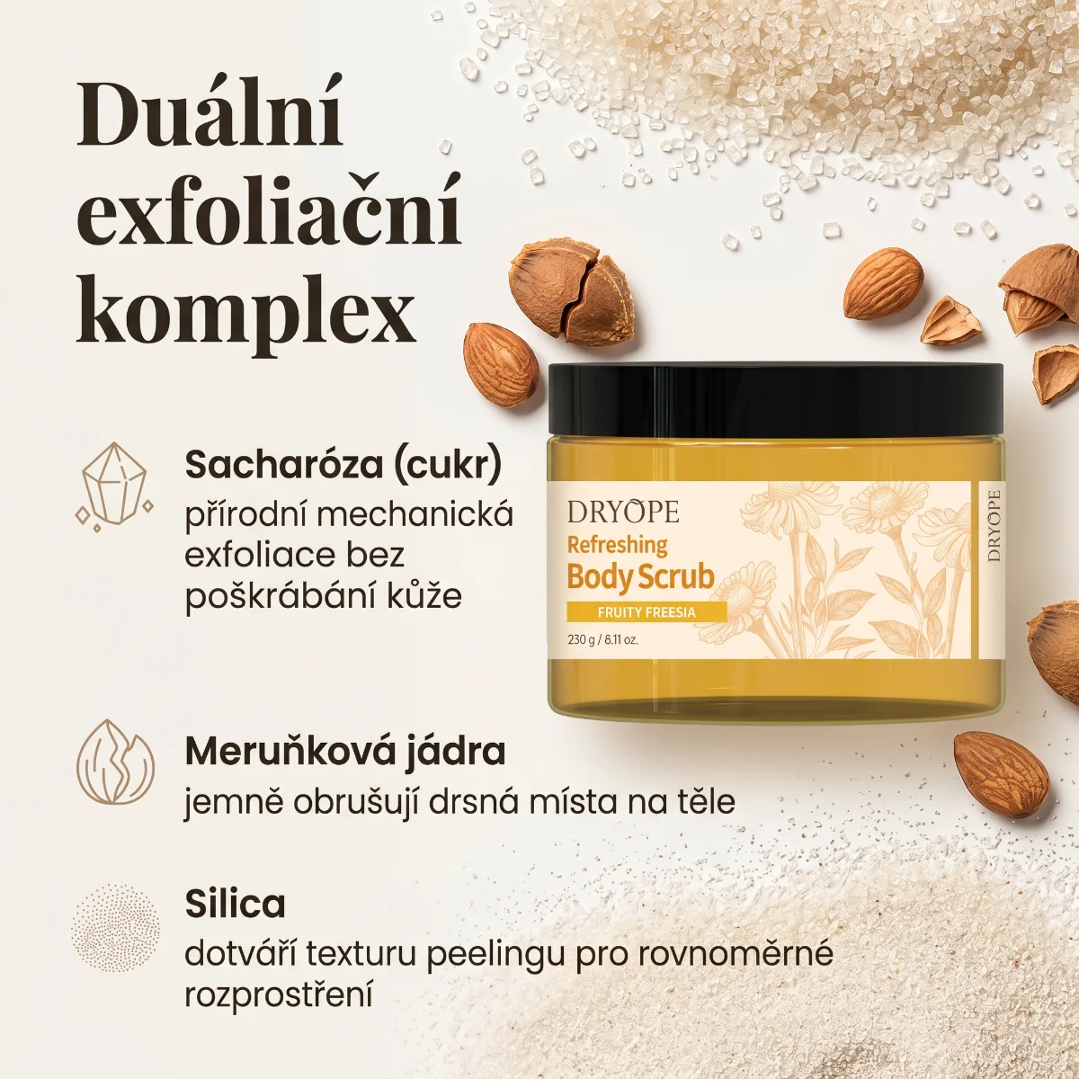 DRYOPE Fruity Freesia osvěžující body scrub 230 g