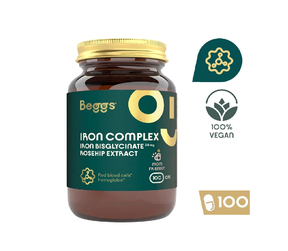Beggs Iron bisglycinate 20 mg rosehip extract 100 kapslí